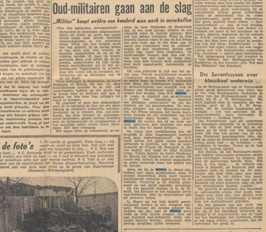Artikel over Militex uit: Nieuwsblad van het Noorden, 20-1-1949.
