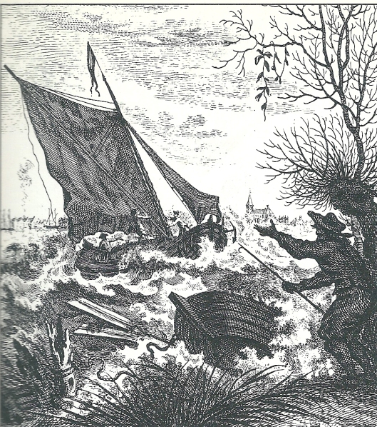 'Ongewoone Waterbeweging in het Haarlemmer Meer, bespeurt op den 1 November 1755' Gravure door T.Houttuyn (Provinciale Atlas Noord-Holland)