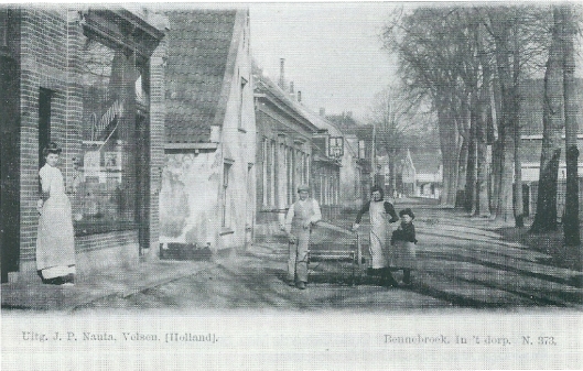 De Schoollaan vanuit het zuiden omstreeks 1905. In de as van de weg is het pand Binnenweg 14 zichtbaar.