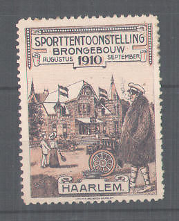 Reclamezegel voor een tentoonstelling in het Brongebouw Haarlem 1910