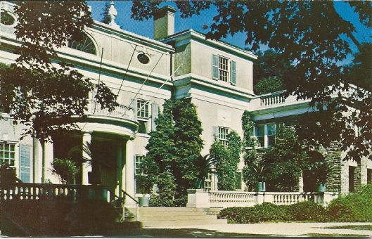 Postcard of the Home of Franklin D.Roosevelt. National Historic Site, Hyde Park, New York. This Home, grave and 33 acres of land were designated as a National Historic Site January 1944, and opened to the public April 12, 1946.