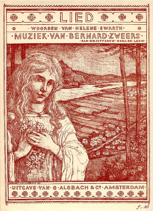 Muziekblad lied van Anton Zweers met tekst van Helene Swarth, 1897, ontworpen door Antoon Molkenboer