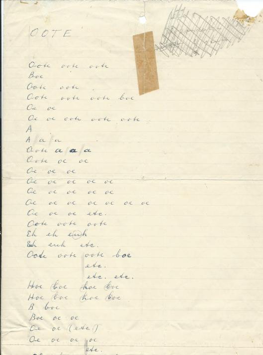Het gedicht OOTE dat Hanlo in zijn handschrift toezond