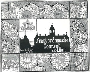 Exlibris Amsterdamsche Courant, ontworpen door Theo Neuhuys