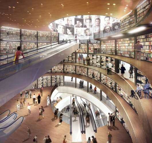 Interieuroverzicht van de nieuwe bibliotheek van Birmingham