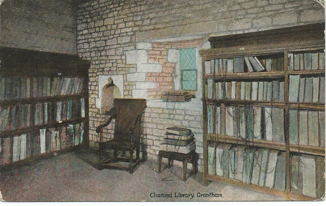 Oude ansichtkaart van 'Chained Library' in Grantham, Engeland