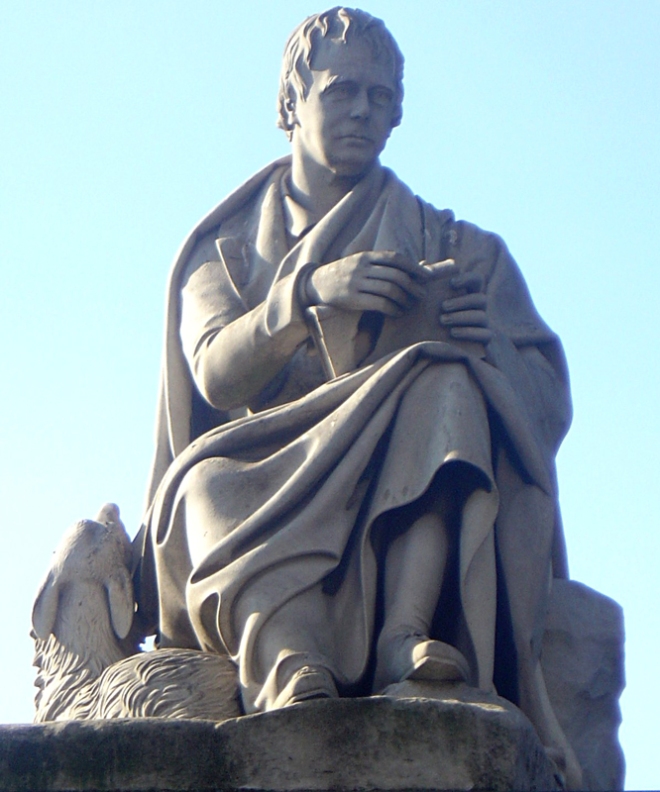 Monument voor Schots romanschrijver/dichter sir Walter Scott (1771-1832) in Edinburgh. Vervaardigd door sir John Steell uit wit marmer (Wikipedia)
