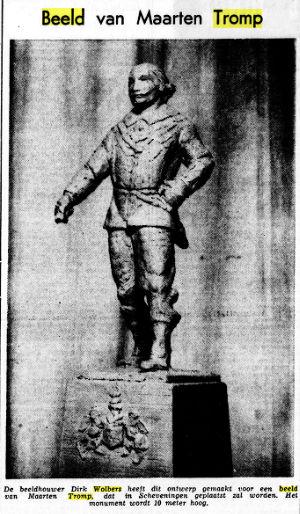 Ontwerp door Dirk Wolbers van een standbeeld ter ere van zeeheld Maarten Harpertszoon Tromp (1598-1653), bijgenaamd 'Bestevaer',dat vanwege het voortijdig overlijden van Wolbers niet is gerealiseerd. (Bericht uit De Tijd van 15-2-1957). 