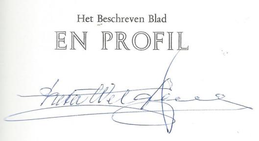 Uitsnede en handtekening uit boek: Het Beschreven Blad en profil, 1995